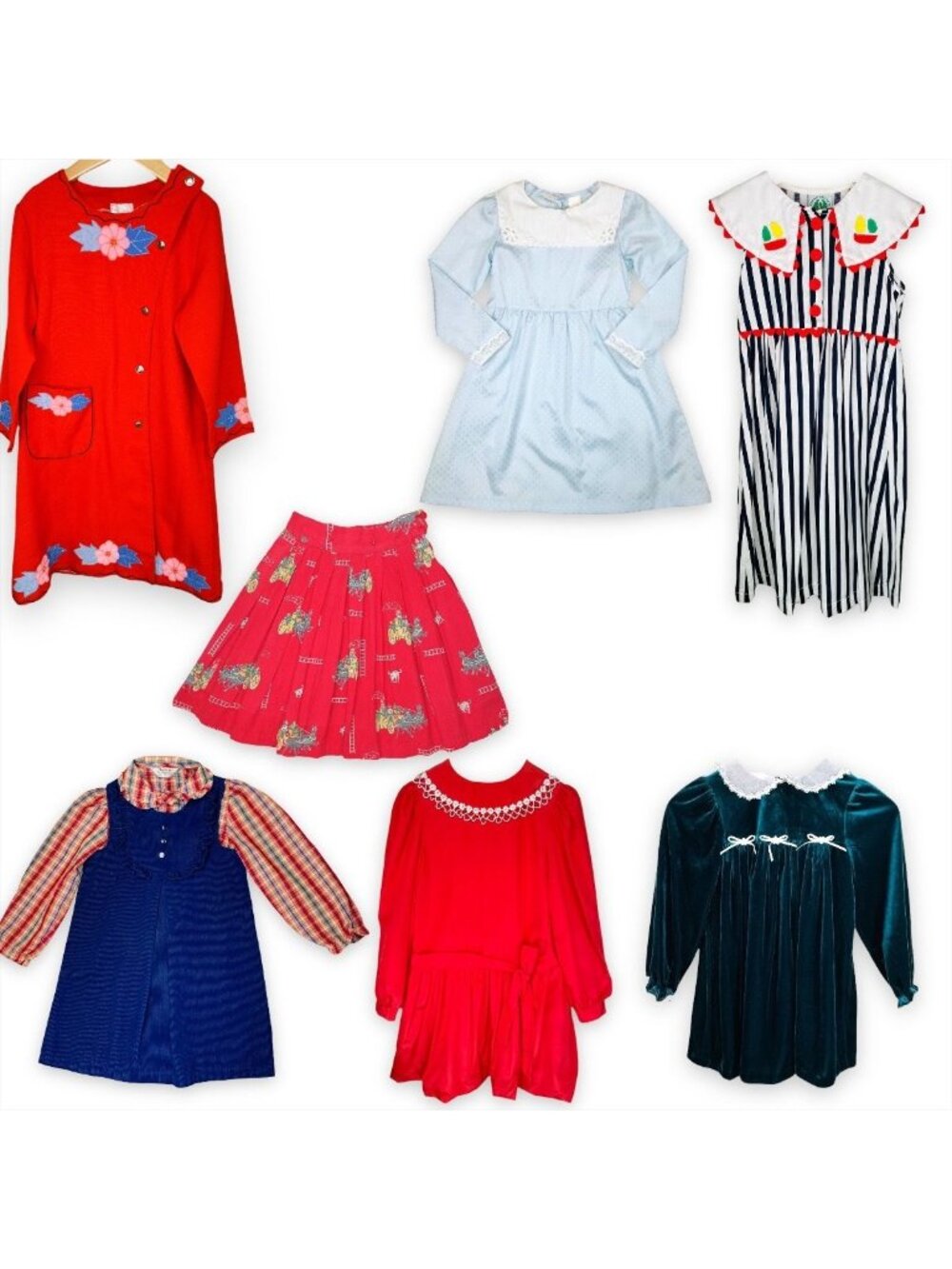 Vintage Girls Bundle Lot of 7 - Dresses / Skirts / Top Lot - Size 6 - 7 Years